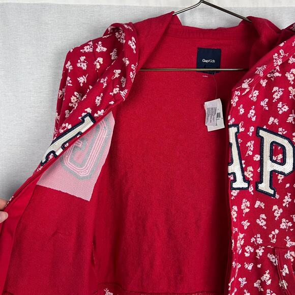 NWT Gap Kids Hoodie Girls Red Floral Logo Sequin Full Zip Sweatshirt Cute Girly - Picture 4 of 6